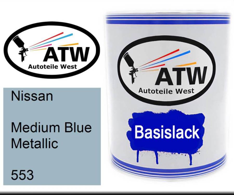 Nissan, Medium Blue Metallic, 553: 1L Lackdose, von ATW Autoteile West.